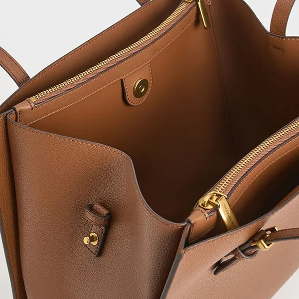 Túi Tote Nữ Charles & Keith CNK Sansa Trapezoid Shaped Bag Chocolate CK2-30782357 Màu Nâu