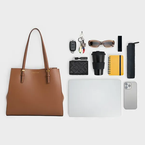 Túi Tote Nữ Charles & Keith CNK Sansa Trapezoid Shaped Bag Chocolate CK2-30782357 Màu Nâu