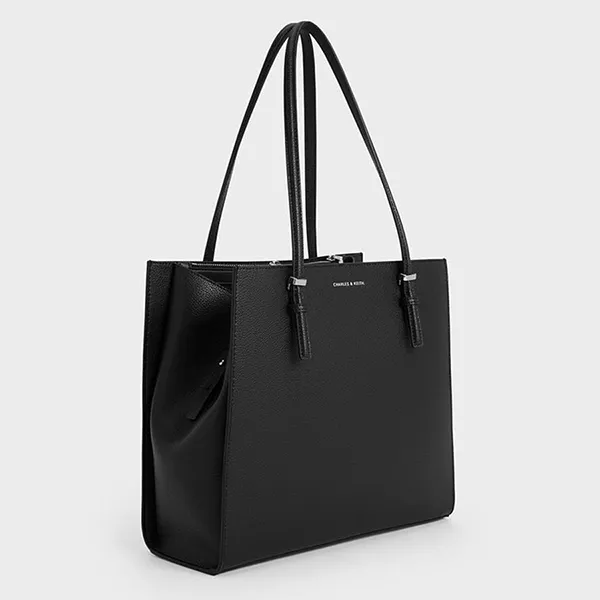 Túi Tote Nữ Charles & Keith CNK Sansa Trapezoid Shaped Bag Noir CK2-30782357 Màu Đen