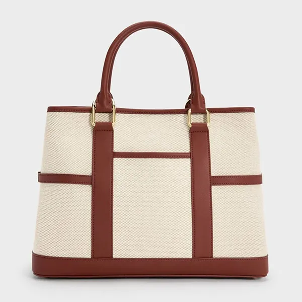 Túi Tote Nữ Charles & Keith CNK Scottie Canvas Bag Brick CK2-30840655-1 Màu Be Nâu