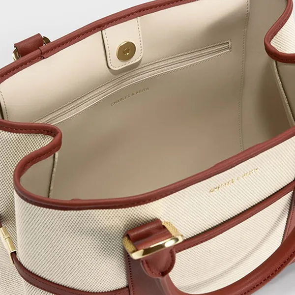 Túi Tote Nữ Charles & Keith CNK Scottie Canvas Bag Brick CK2-30840655-1 Màu Be Nâu