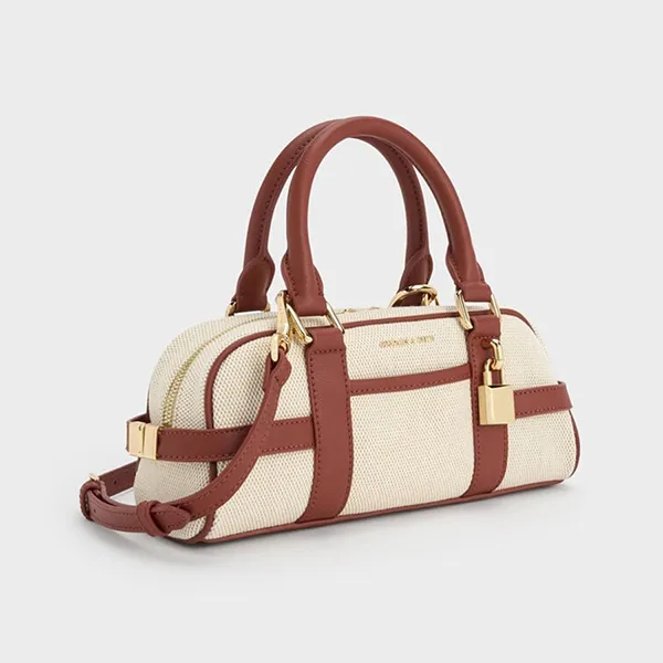 Túi Tote Nữ Charles & Keith CNK Scottie Canvas Long Bag Brick CK2-30782785-1 Màu Be Nâu