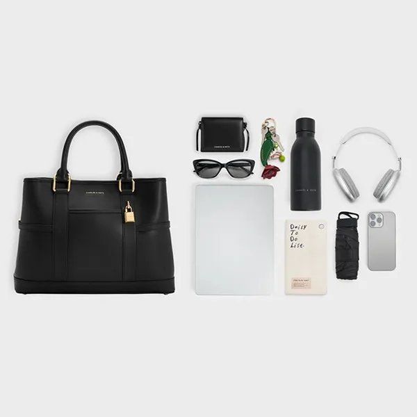 Túi Tote Nữ Charles & Keith CNK Scottie Tote Bag - Black CK2-30840655_BLACK_L Màu Đen