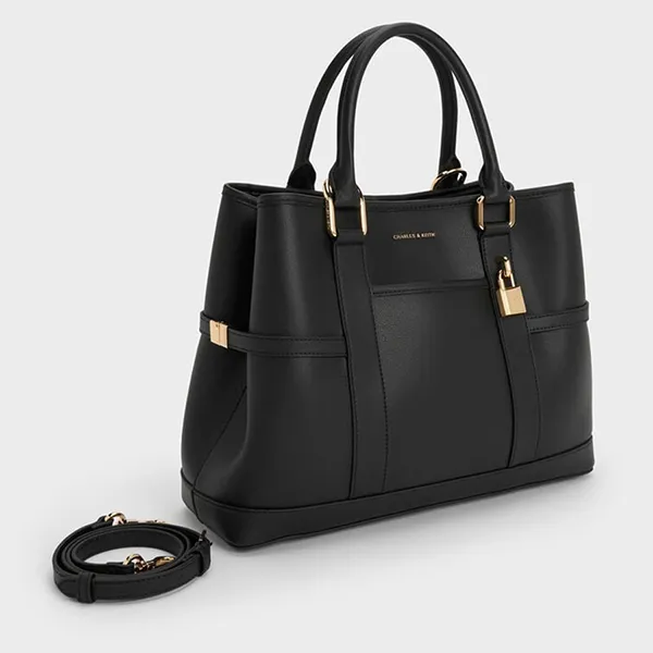Túi Tote Nữ Charles & Keith CNK Scottie Tote Bag - Black CK2-30840655_BLACK_L Màu Đen