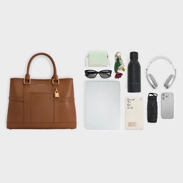Túi Tote Nữ Charles & Keith CNK Scottie Tote Bag - Chocolate CK2-30840655_CHOCO_L Màu Nâu