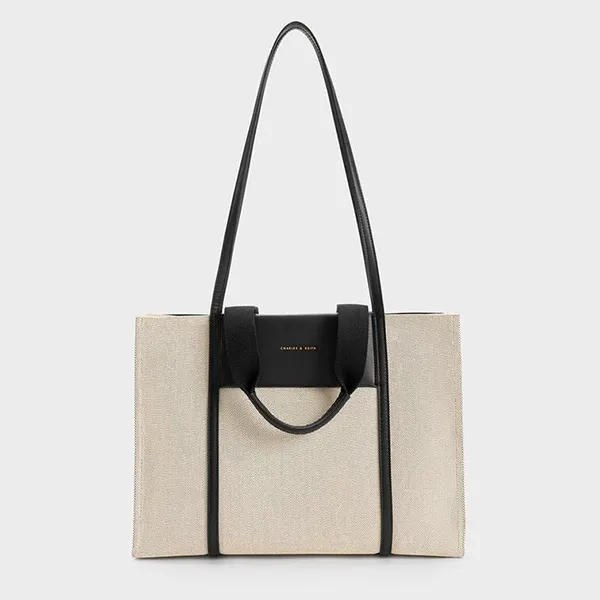 Túi Tote Nữ Charles & Keith CNK Shalia Large Double Handle Rectangular Bag Black CK2-30782048 Màu Be Đen