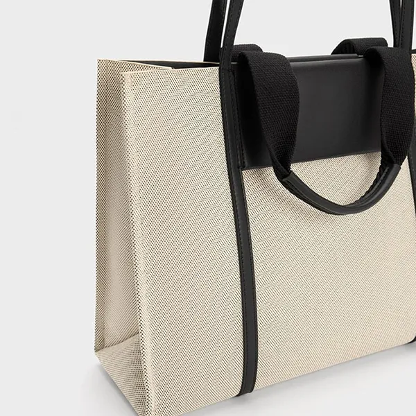 Túi Tote Nữ Charles & Keith CNK Shalia Large Double Handle Rectangular Bag Black CK2-30782048 Màu Be Đen