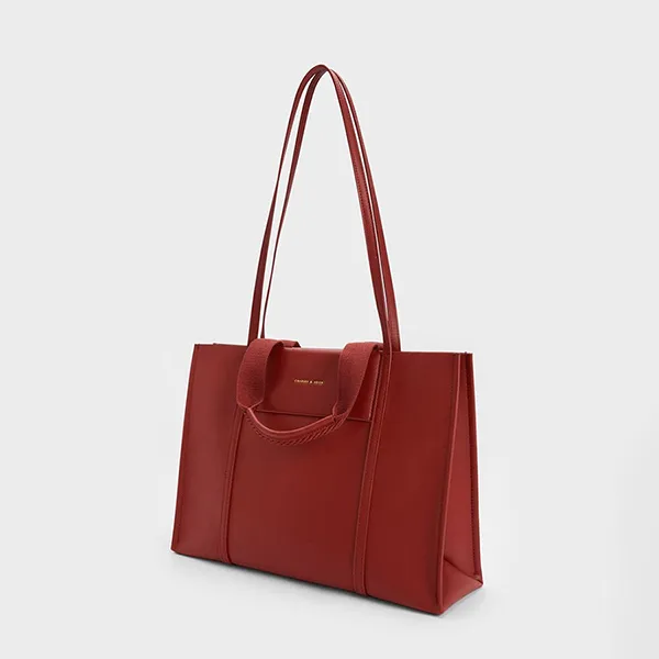 Túi Tote Nữ Charles & Keith CNK Shalia Large Double Handle Rectangular Bag Brick Red CK2-30782048 Màu Đỏ