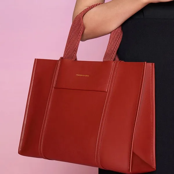 Túi Tote Nữ Charles & Keith CNK Shalia Large Double Handle Rectangular Bag Brick Red CK2-30782048 Màu Đỏ