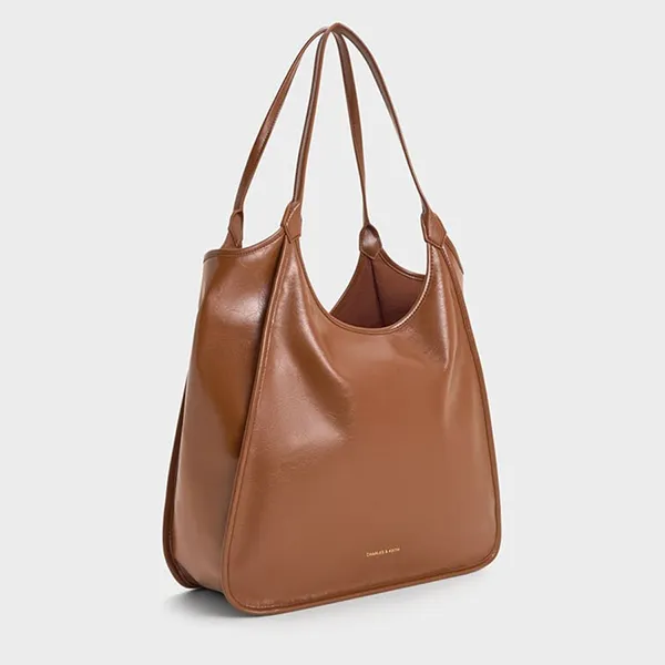 Túi Tote Nữ Charles & Keith CNK Sianna Crinkle-Effect Slouchy Chocolate CK2-30782457 Màu Nâu