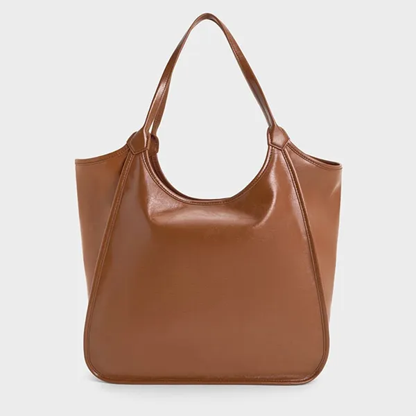 Túi Tote Nữ Charles & Keith CNK Sianna Crinkle-Effect Slouchy Chocolate CK2-30782457 Màu Nâu
