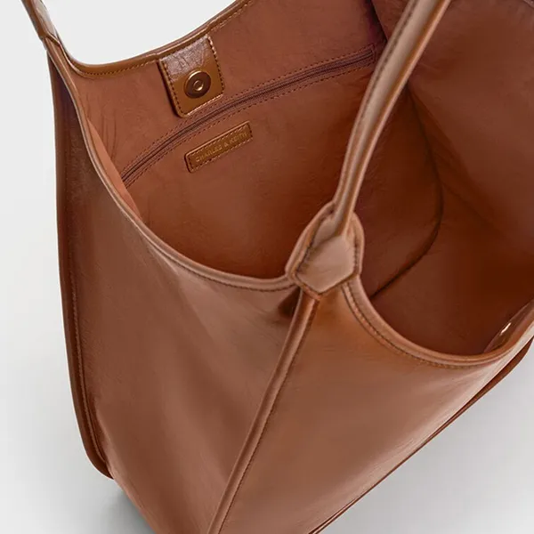 Túi Tote Nữ Charles & Keith CNK Sianna Crinkle-Effect Slouchy Chocolate CK2-30782457 Màu Nâu