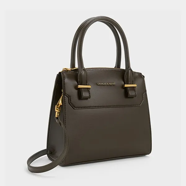 Túi Tote Nữ Charles & Keith CNK Temmie Structured Bag Dark Moss Green CK2-30782435 Màu Xanh Rêu Đậm