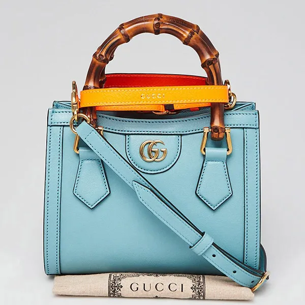 Túi Tote Nữ Gucci Light Blue Leather Mini Diana Tote Bag Màu Xanh Nhạt