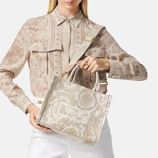 Túi Tote Nữ Versace Barocco Athena Small Tote Bag Màu Be