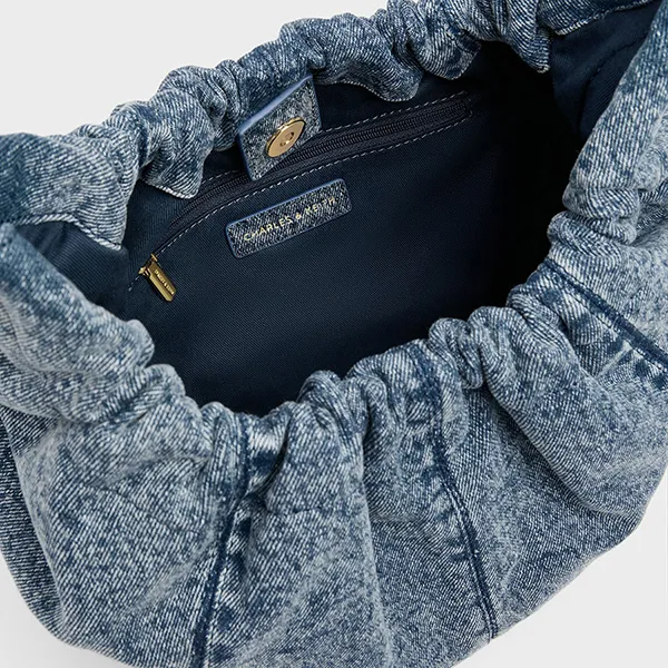 Túi Xách Nữ Charles & Keith CNK Ciara Denim Ruched Hobo Bag Denim Blue CK2-40151610-1 Màu Xanh
