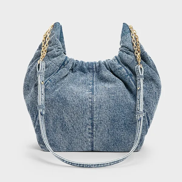 Túi Xách Nữ Charles & Keith CNK Ciara Denim Ruched Hobo Bag Denim Blue CK2-40151610-1 Màu Xanh