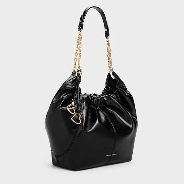 Túi Xách Nữ Charles & Keith CNK Ciara Ruched Hobo Bag Black CK2-40151610 Màu Đen