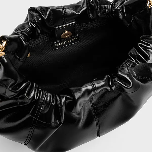 Túi Xách Nữ Charles & Keith CNK Ciara Ruched Hobo Bag Black CK2-40151610 Màu Đen