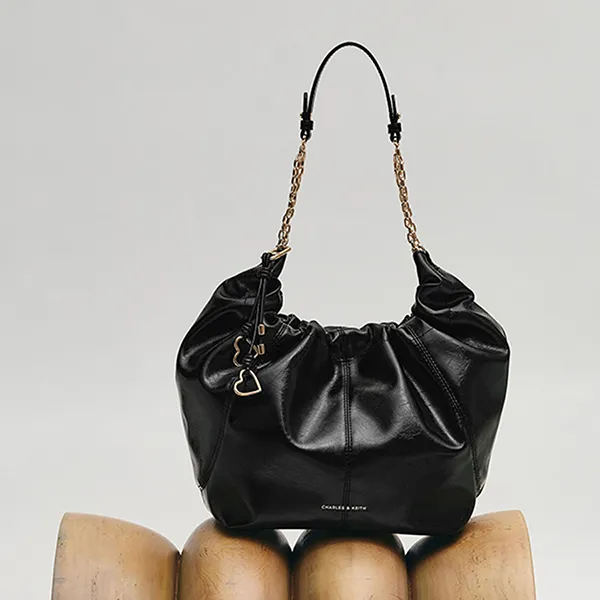 Túi Xách Nữ Charles & Keith CNK Ciara Ruched Hobo Bag Black CK2-40151610 Màu Đen