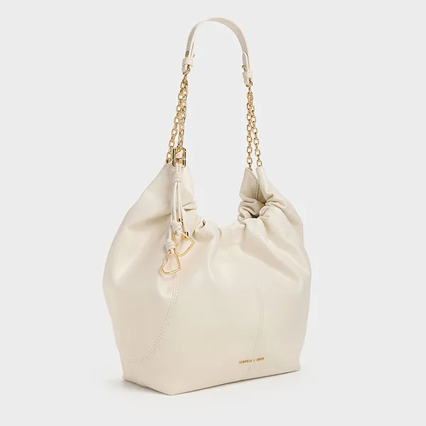 Túi Xách Nữ Charles & Keith CNK Ciara Ruched Hobo Bag Cream CK2-40151610 Màu Kem