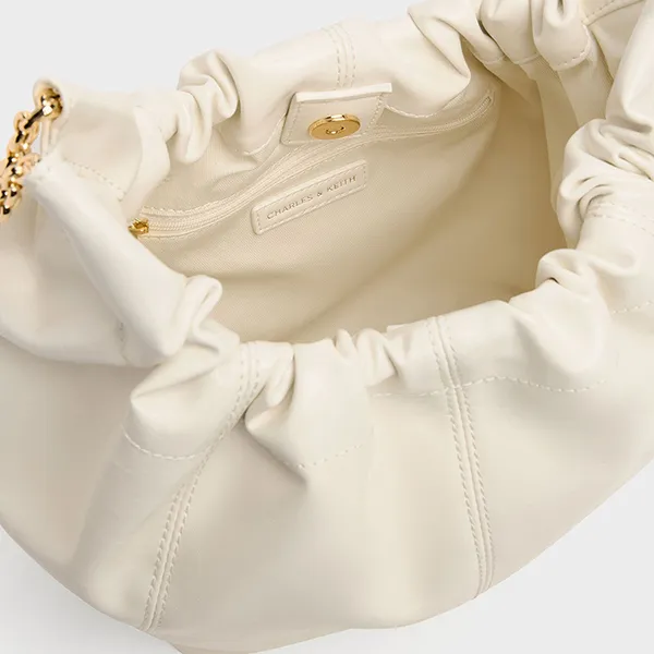 Túi Xách Nữ Charles & Keith CNK Ciara Ruched Hobo Bag Cream CK2-40151610 Màu Kem