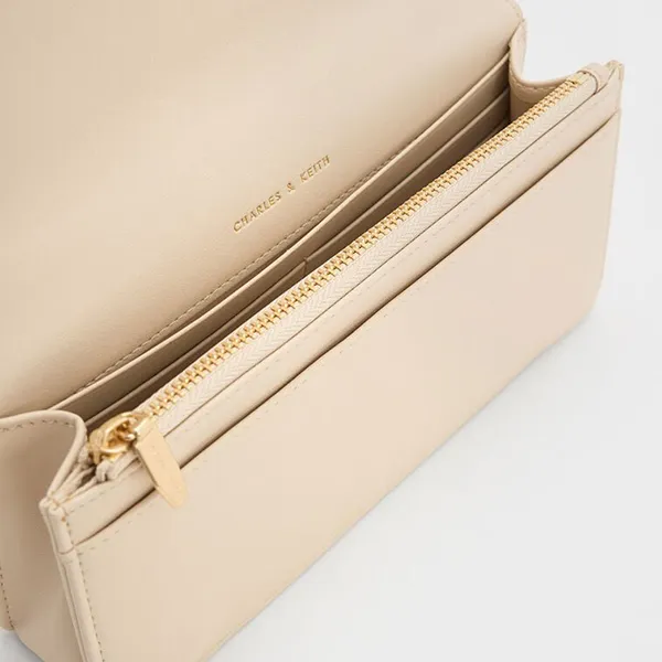 Túi Xách Nữ Charles & Keith Paffuto Quilted Chain-Handle Long Wallet - Beige CK6-10680924-3 Màu Be Kem