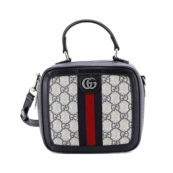 Túi Xách Nữ Gucci Ophidia Zip Around Top Handle Bag GG Coated Canvas With Leather Mini Satchel Màu Be Đen