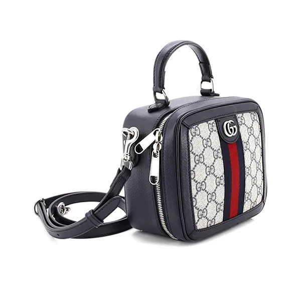 Túi Xách Nữ Gucci Ophidia Zip Around Top Handle Bag GG Coated Canvas With Leather Mini Satchel Màu Be Đen