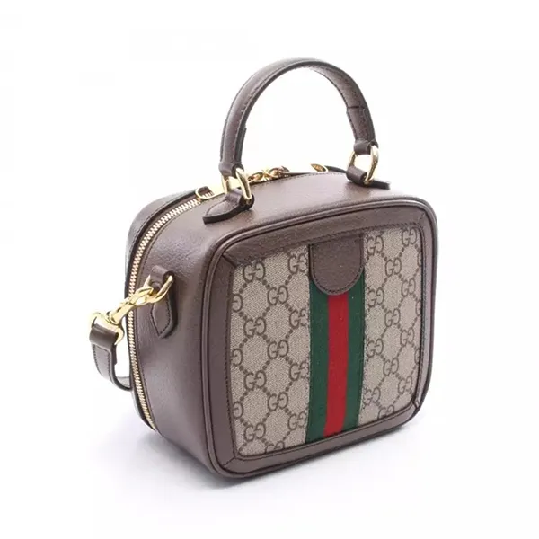 Túi Xách Nữ Gucci Ophidia Zip Around Top Handle Bag GG Coated Canvas With Leather Mini Satchel Màu Be Nâu