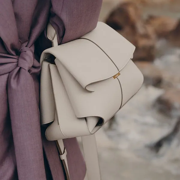 Túi Xách Nữ Polène Mokki Edition Chalk Textured Màu Trắng Kem