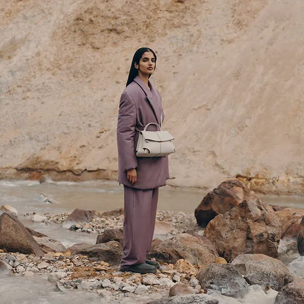 Túi Xách Nữ Polène Mokki Edition Chalk Textured Màu Trắng Kem