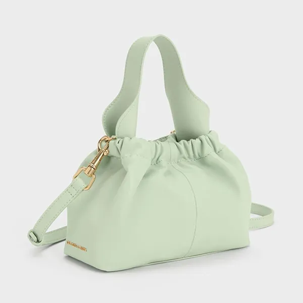 Túi Xách Tay Nữ Charles & Keith Ally Ruched Trapezoid Handbag Mint Green CK2-10151320_MT.GRN Màu Xanh Mint