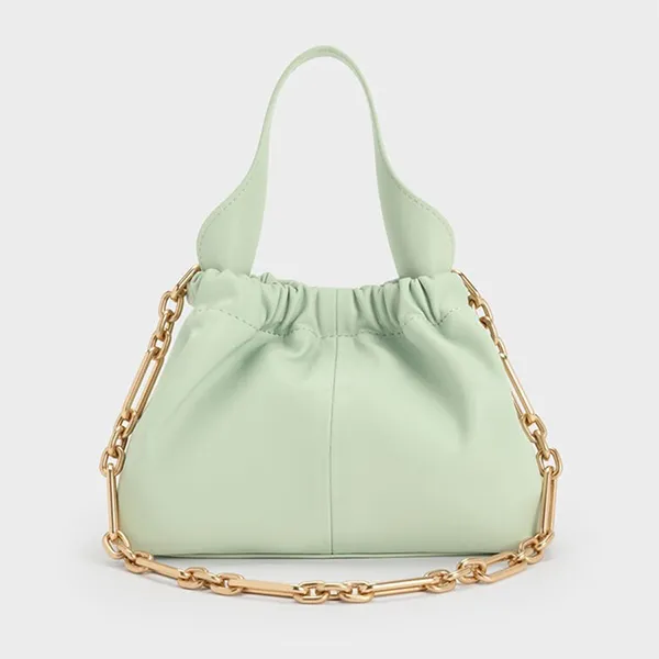 Túi Xách Tay Nữ Charles & Keith Ally Ruched Trapezoid Handbag Mint Green CK2-10151320_MT.GRN Màu Xanh Mint