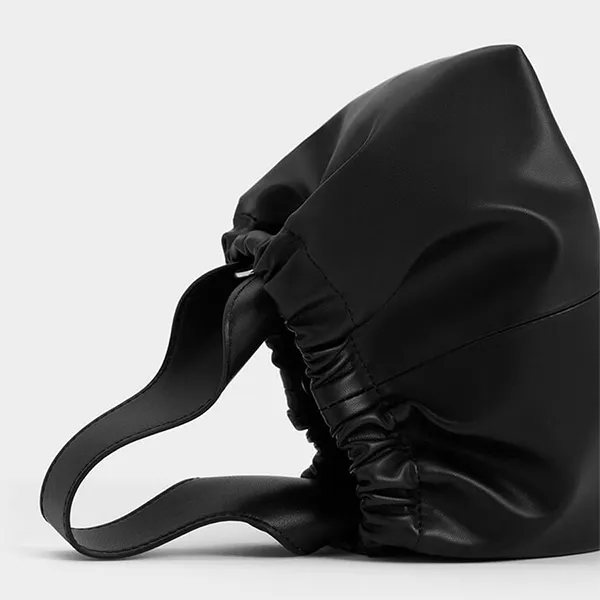 Túi Xách Tay Nữ Charles & Keith Ally Ruched Trapezoid Handbag Noir CK2-10151320_NOIR Màu Đen Xám