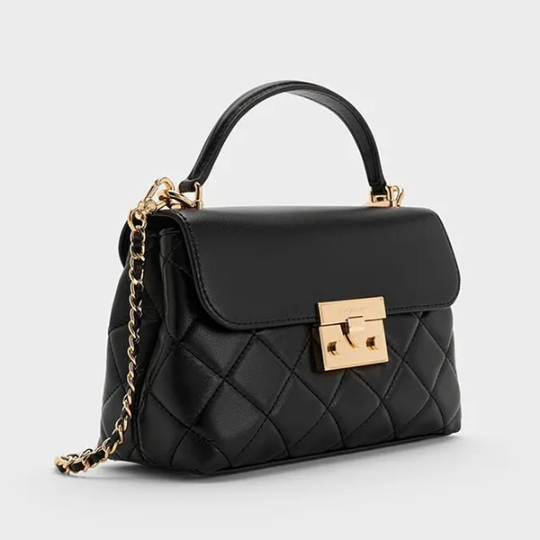 Túi Xách Tay Nữ Charles & Keith Alva Quilted Rectangular Handbag Black CK2-50701578_BLACK Màu Đen