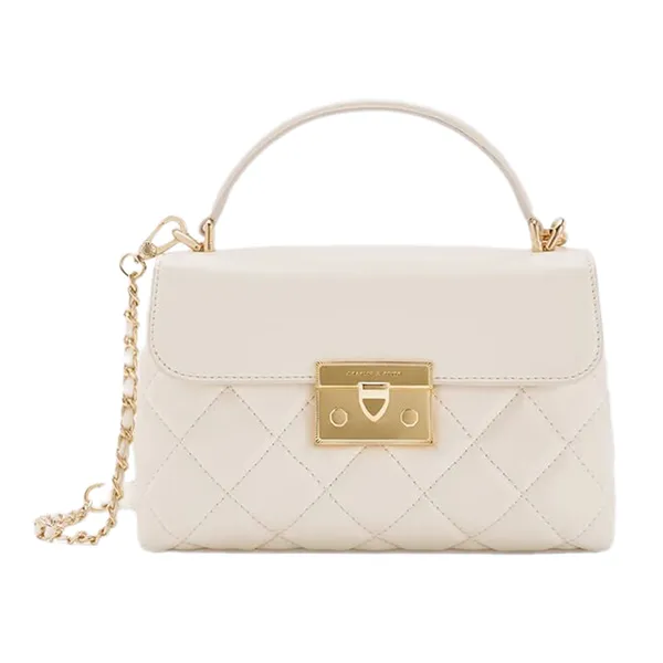 Túi Xách Tay Nữ Charles & Keith Alva Quilted Rectangular Handbag Cream CK2-50701578_CREAM Màu Kem