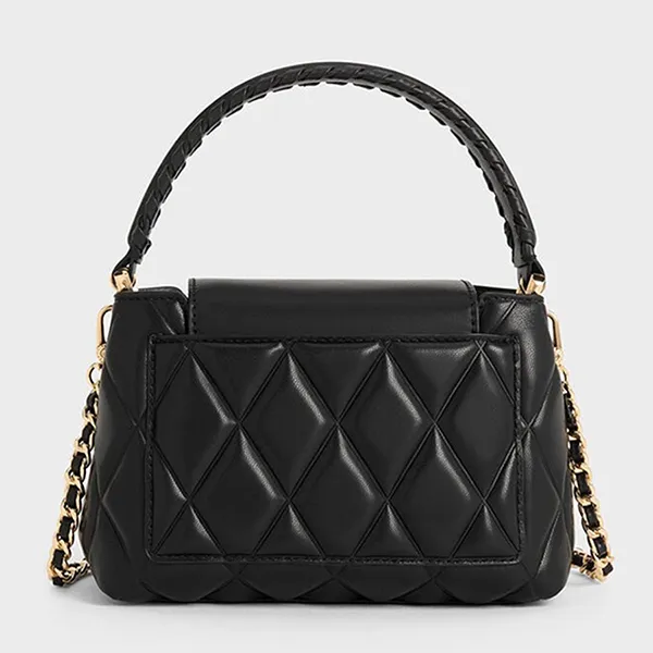 Túi Xách Tay Nữ Charles & Keith Arwen Quilted Braided Strap Trapezoid Handbag Black CK2-50782379_BLACK Màu Đen