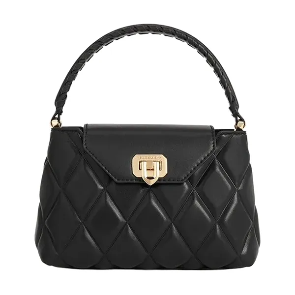 Túi Xách Tay Nữ Charles & Keith Arwen Quilted Braided Strap Trapezoid Handbag Black CK2-50782379_BLACK Màu Đen