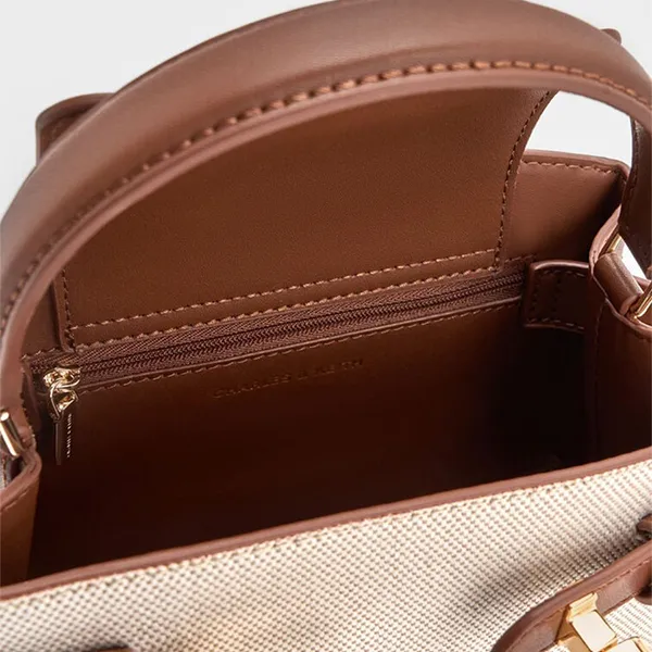 Túi Xách Tay Nữ Charles & Keith Aubrielle Canvas Two Tone Taupe Canvas CK2-50270880-2_TP.CAV Màu Nâu Be