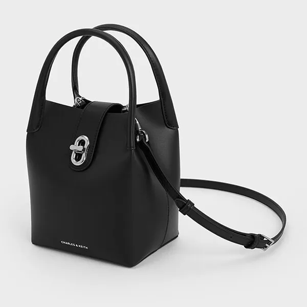 Túi Xách Tay Nữ Charles & Keith Aubrielle Noir Rectangular Bucket Bag CK2-10671605_NOIR Màu Đen