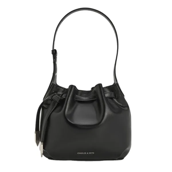 Túi Xách Tay Nữ Charles & Keith Clementine Metallic Accent Noir CK2-10271627_NOIR Màu Đen