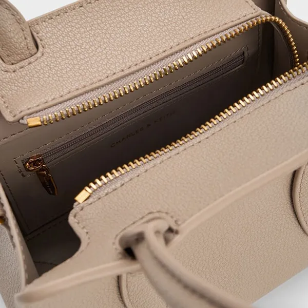 Túi Xách Tay Nữ Charles & Keith CNK Allyn Trapezoid Handbag Grayish Brown CK2-30782733 Màu Nâu Xám