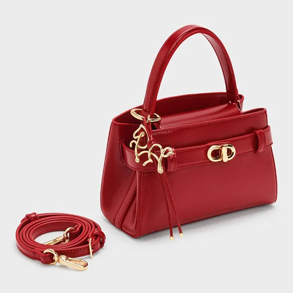 Túi Xách Tay Nữ Charles & Keith CNK Aubrielle Horse-Motif Top Handle Bag CK2-50270880 Tomato Red Màu Đỏ