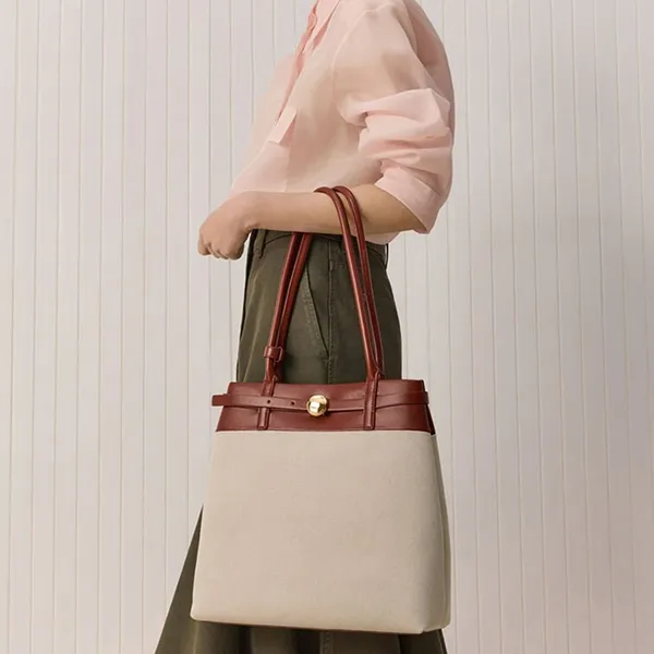 Túi Xách Tay Nữ Charles & Keith CNK Behn Canvas Belted Rectangular Bag Brick CK2-30271710-1 Màu Be Nâu