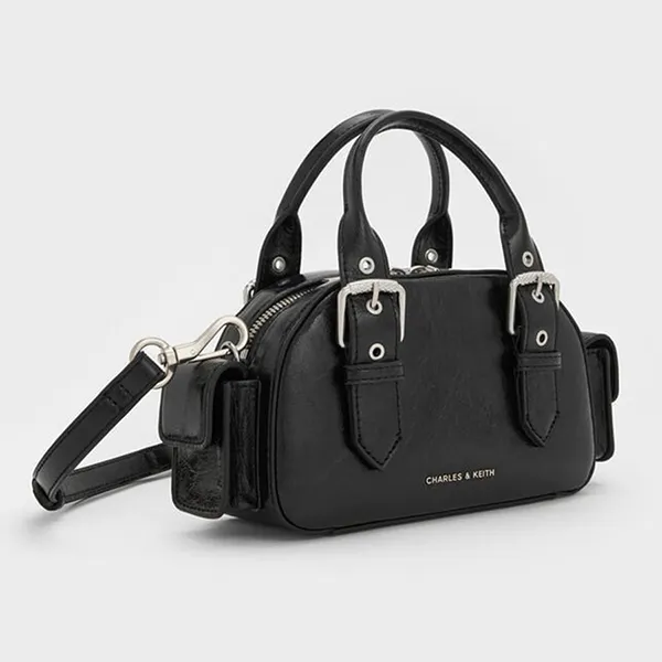 Túi Xách Tay Nữ Charles & Keith CNK Blaise Metallic Buckle Strap Shoulder Bag Noir CK2-30770735 Màu Đen