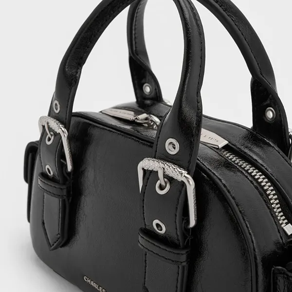 Túi Xách Tay Nữ Charles & Keith CNK Blaise Metallic Buckle Strap Shoulder Bag Noir CK2-30770735 Màu Đen