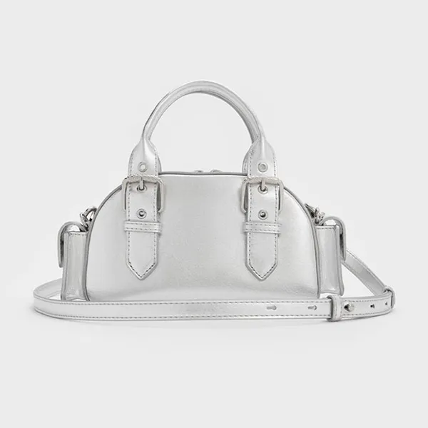 Túi Xách Tay Nữ Charles & Keith CNK Blaise Metallic Buckle Strap Shoulder Bag Silver CK2-30770735 Màu Bạc
