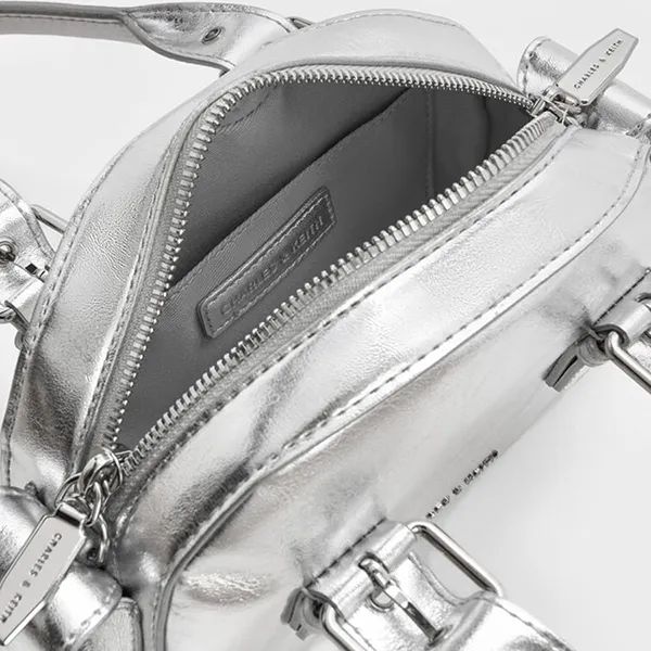 Túi Xách Tay Nữ Charles & Keith CNK Blaise Metallic Buckle Strap Shoulder Bag Silver CK2-30770735 Màu Bạc