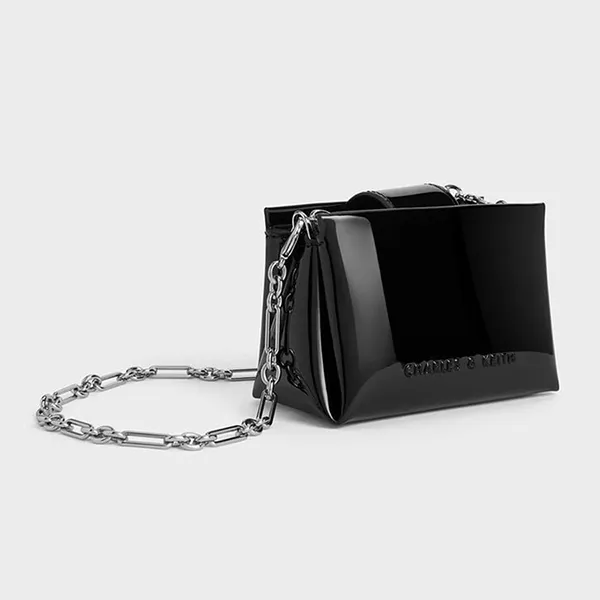 Túi Xách Tay Nữ Charles & Keith CNK Bosie Patent Rectangular Handbag Noir CK6-30770642 Màu Đen